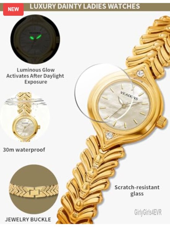 Dainty Small Analog Quartz Watch with Fishbone Bracelet, Luminous, Water main image 4